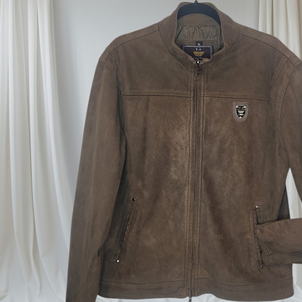 Men's Brown Faux Sueade Bomer Jacket From EA Collection. Size XL